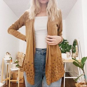 • Brown ~suede like material~ cardigan •